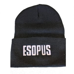 Esopus Knitted Hat Black with white text